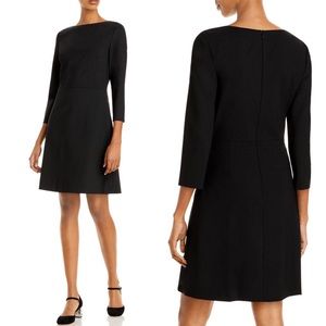 Theory Kamillina Saxton 3/4 Sleeve Black Virgin Wool Blend Bateau Neck Dress 8
